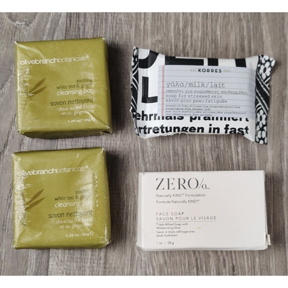 Assorted Travel Soap Zero/o Korres Olive Face Hand Lot of 4 Milk Tea Ginger